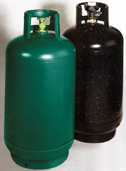 Bombola verde e bombola nera con valvola a chiusura automatica